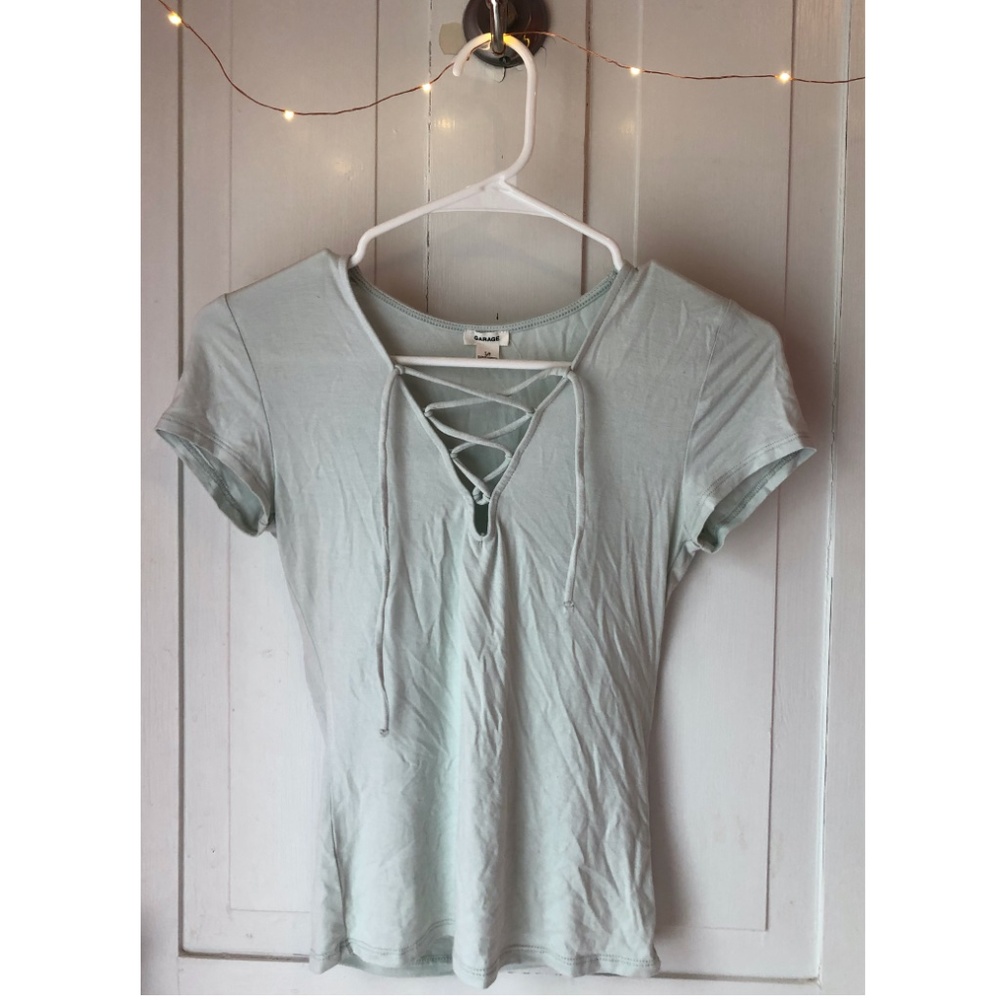 Ice Blue Lace-Up Short Sleeve Tee Shirt